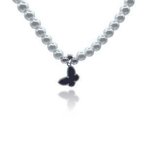Onyx Butterfly Pearl Necklace